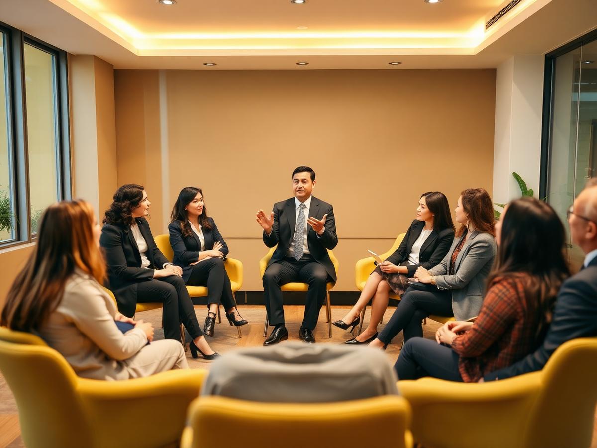 Professionals in a leadership and communication skills workshop